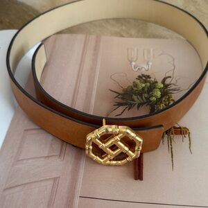 Chic Brown Belt with Gold Bamboo Buckle